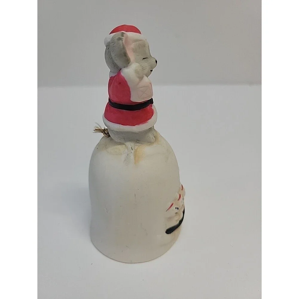 Vintage Ceramic Christmas‎ Mouse Bell Holiday Figurine